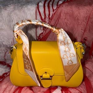 Yellow Handbag And Wallet Combo With Bear Scarf